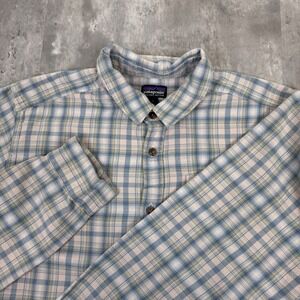 Patagonia Fjord Flannel Shirt Men's Large Gray Long Sleeve Plaid Organic Cotton